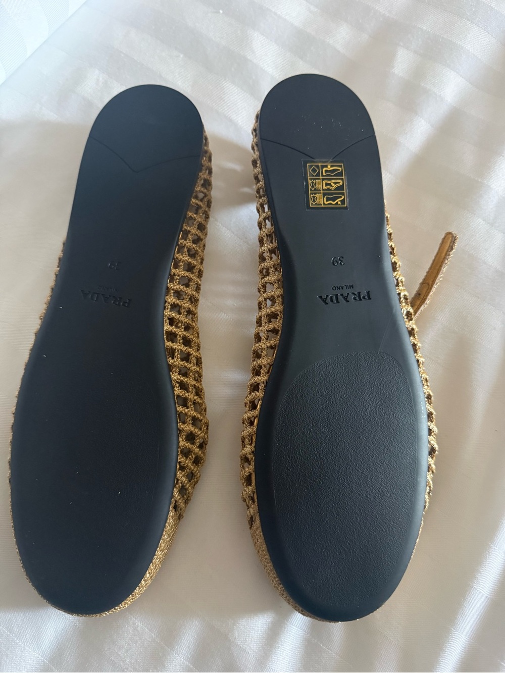 Prada Crochet Mary Jane Flats in Metallic Gold-Tan - Picture 5 of 8